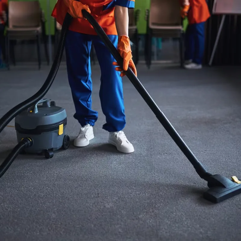 Vacuuming a commercial floor after hours